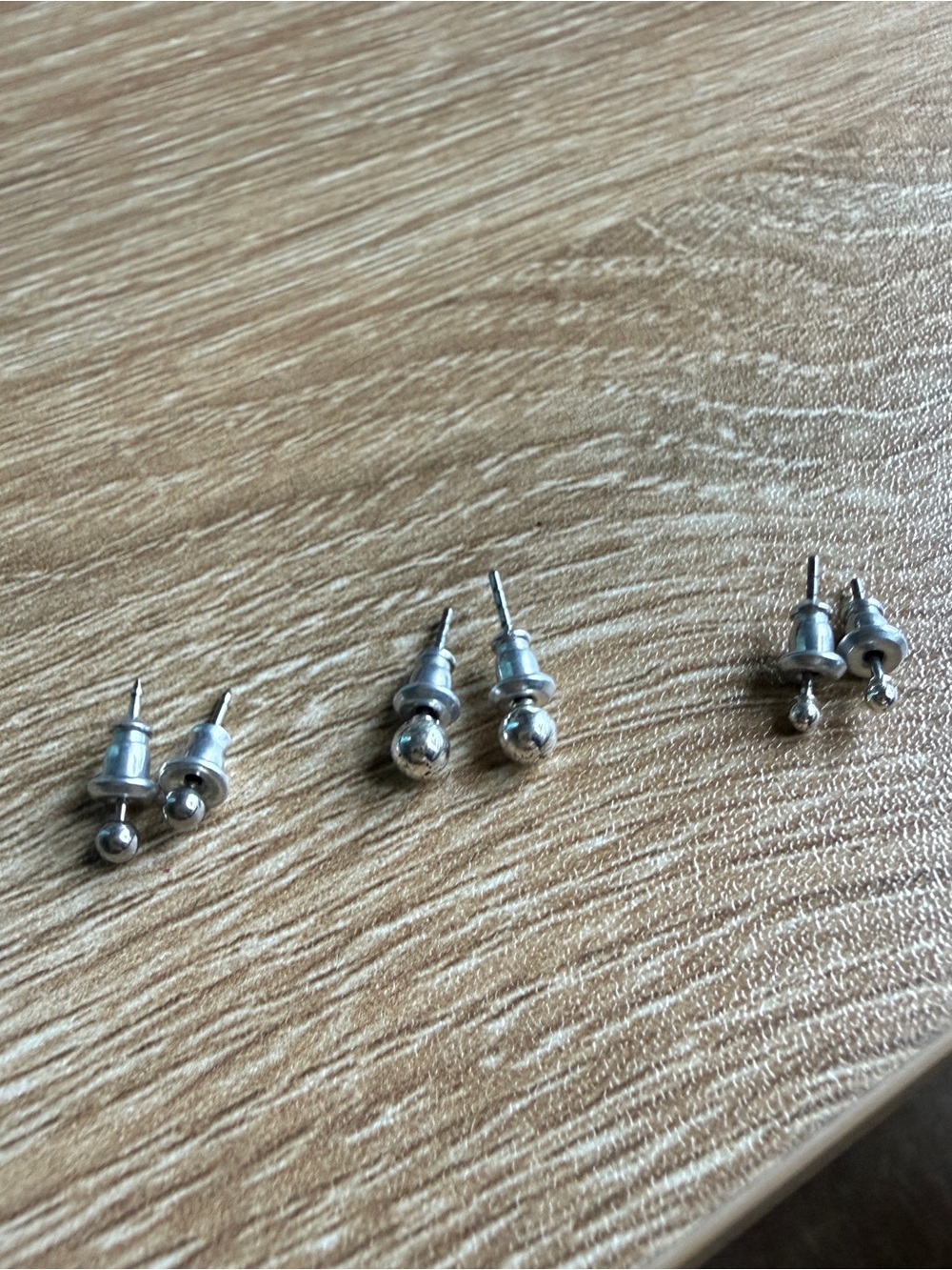 Silver Ball Stud Earrings - Set of 3 Pairs